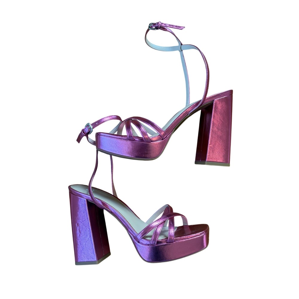 BP Tavey Metallic Pink Platform Block Heels Square Toe Strappy 8.5 Barbie Glam
